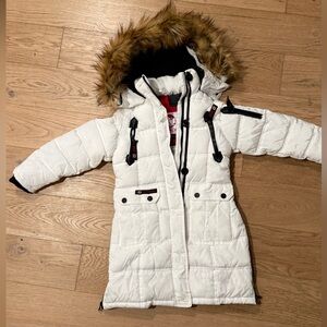 Canada Weather gear | White Quilted Coat with Faux Fur Hood